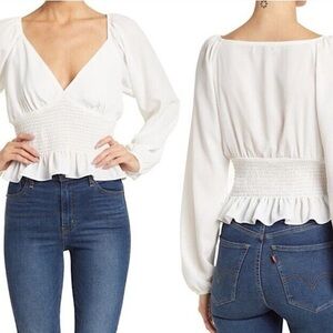 Wayf Smocked Waist Raglan Blouse Top
